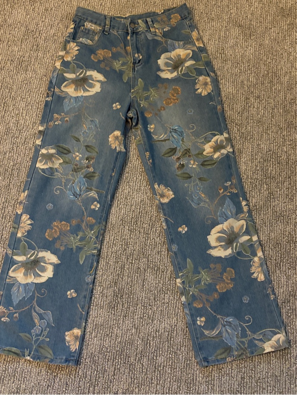 Blue Floral Print Straight Leg Boutique Jeans